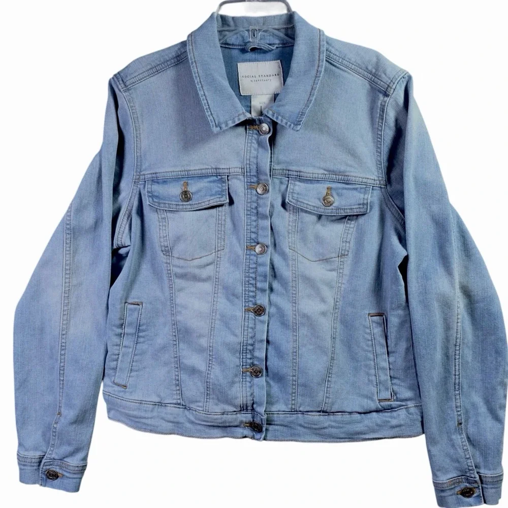 Social Standard Denim Jacket Womens Large Light Wash Stretch Jean Jacket